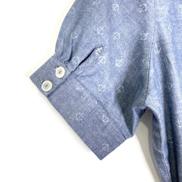 Fine Garments by Bell Chambray Ruffled Mini Dress Womens Sz 8 Nautical Anchors - Picture 9 of 11